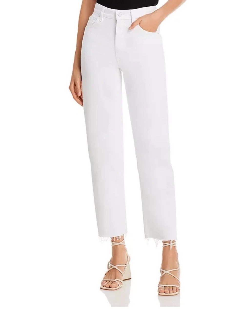 Mother SNACKS Double Stack Hover Fray White High-Rise Straight Jeans Sz 29